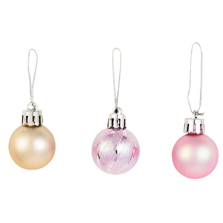 Wonderland Christmas Baubles 3cm Champagne Gold & Pink 20 Pack, , hi-res