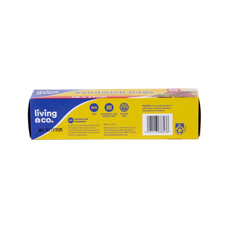 Living & Co Resealable Sandwich Bags 18 x 17cm 50 Pack, , hi-res