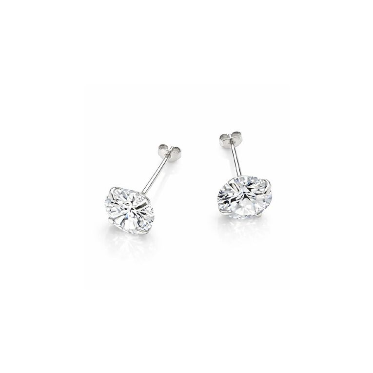 Sterling Silver CZ Stud Earrings, , hi-res