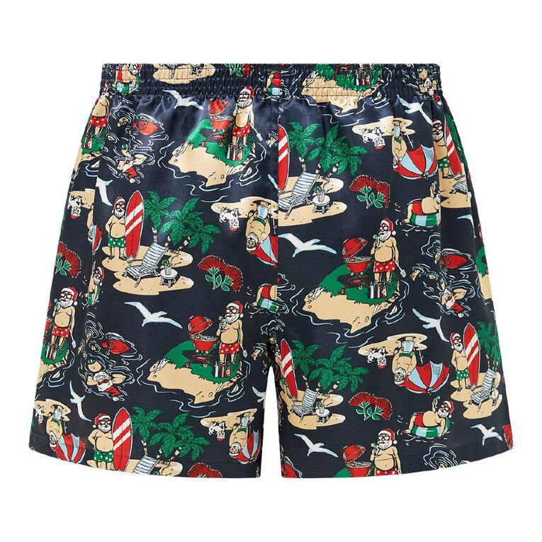 H&H Men's Printed Satin Boxer, Blue Dark, hi-res