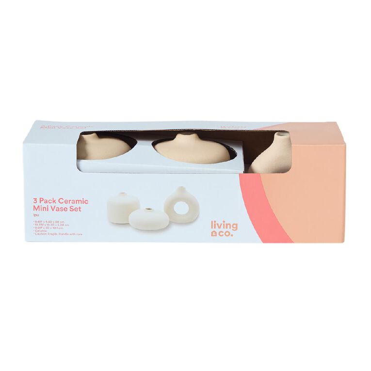 Living & Co Mini Ceramic Vases 3 Pack Natural 3 Pack, , hi-res