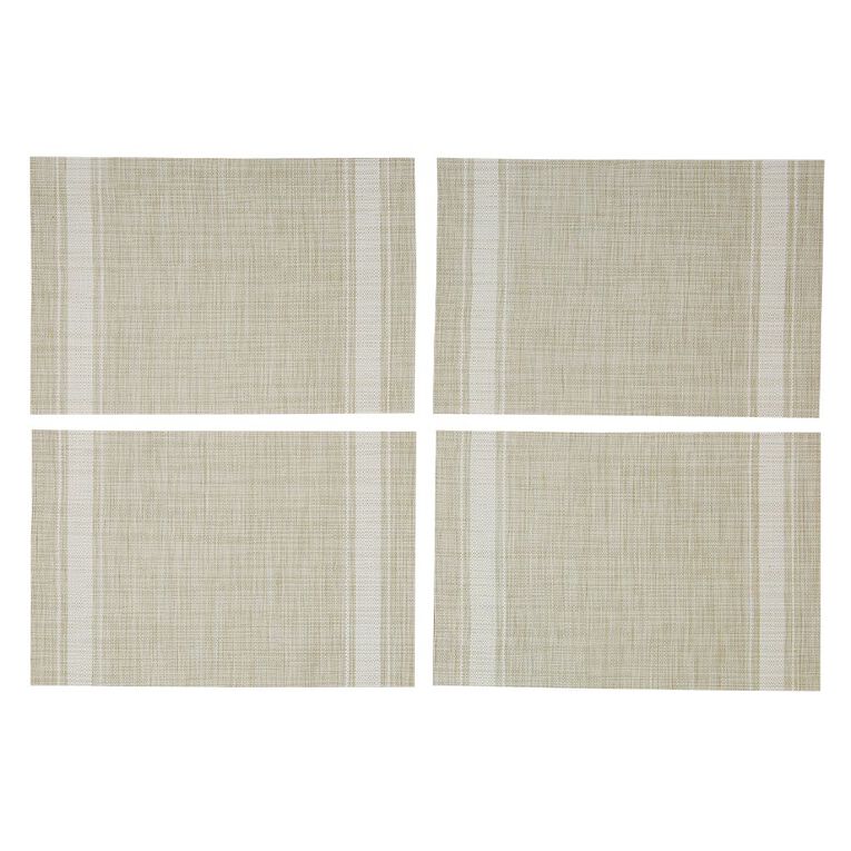 Living & Co Woven Placemat With White Stripe 4 Pack Natural 30cm x 40cm, , hi-res