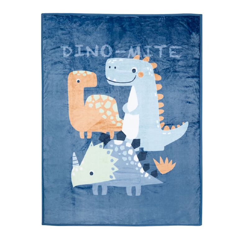 Living & Co Kids Mink Feel Blanket Dinosaur Blue King Single, , hi-res