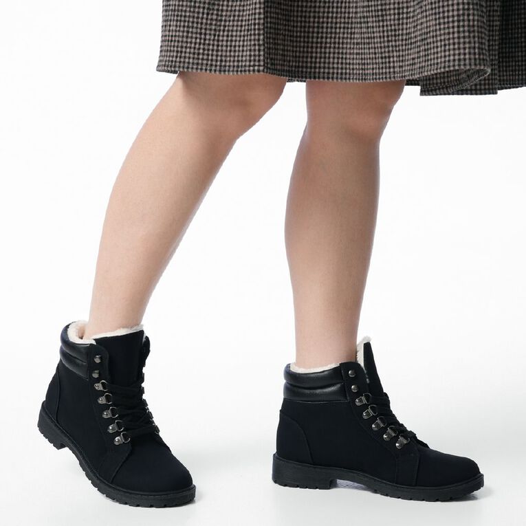 H&H Women's Combat Collar Boots, Black, hi-res