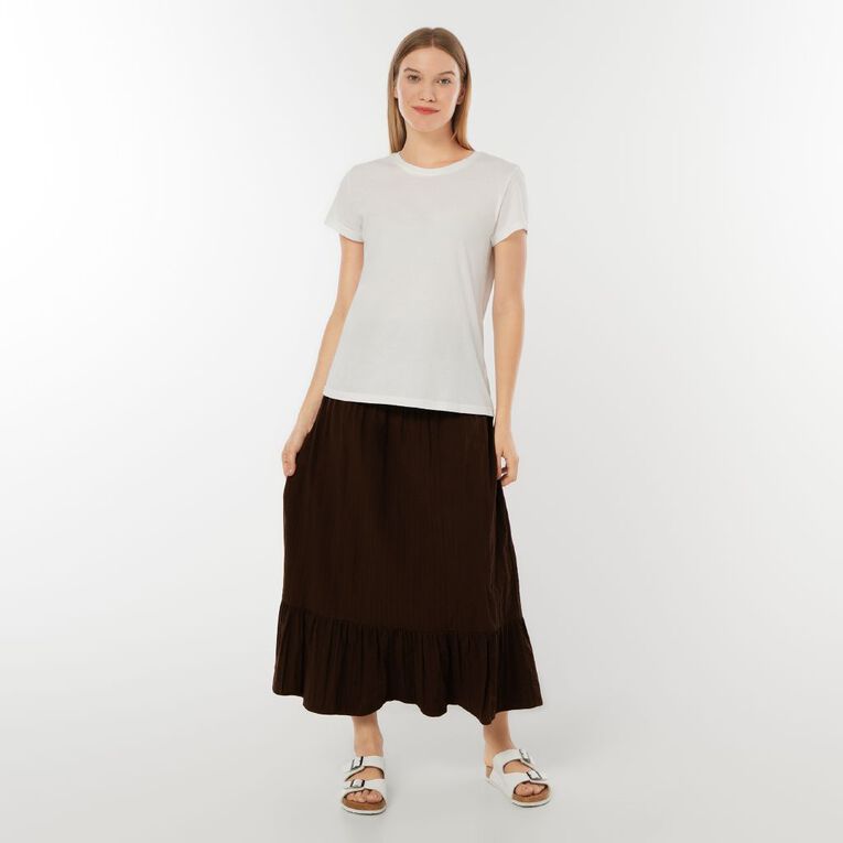 H&H Women's Shirred Waist Dobby Maxi, Brown Dark, hi-res