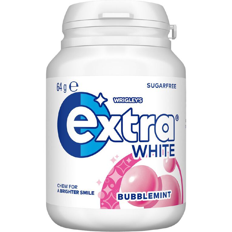 Extra White Bubblemint Chewing Gum SF Bottle 46 Piece 64g, , hi-res