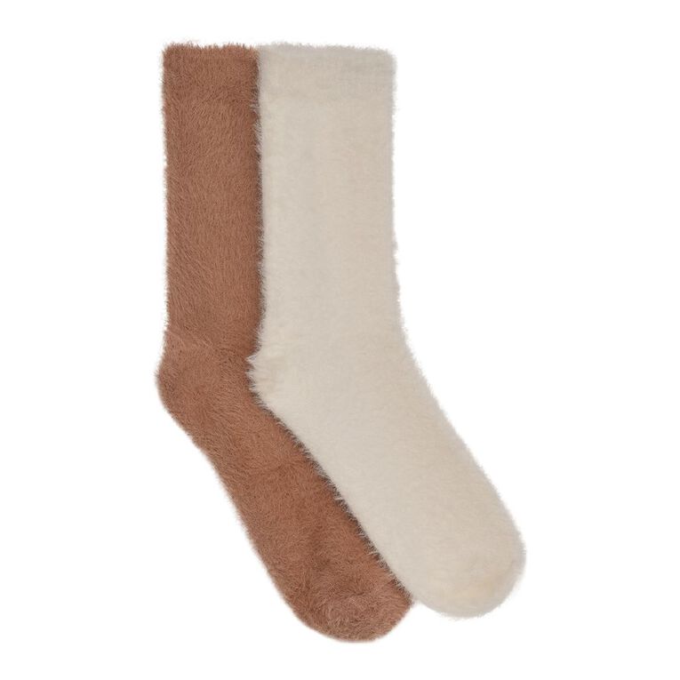 H&H Womens' Super Soft Bedsocks 2 Pack, Natural, hi-res