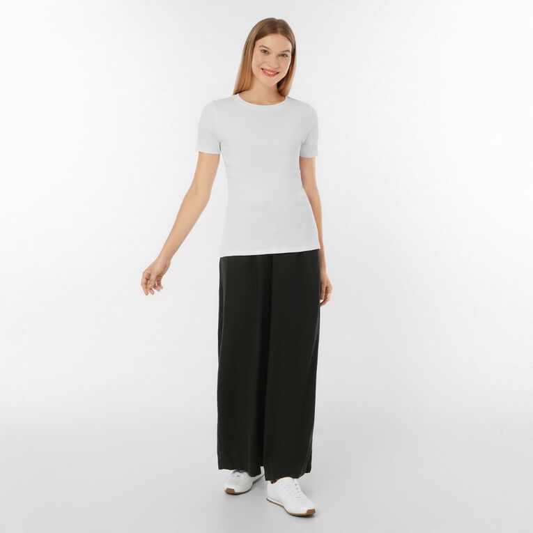 H&H Women's Short Sleeve Ballet Sleeve Rib Top, White, hi-res