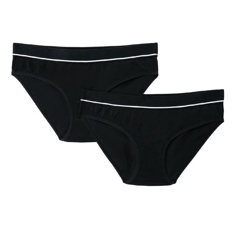 H&H Women's Basic Wide Band Bikini Briefs 2 Pack, Black, hi-res