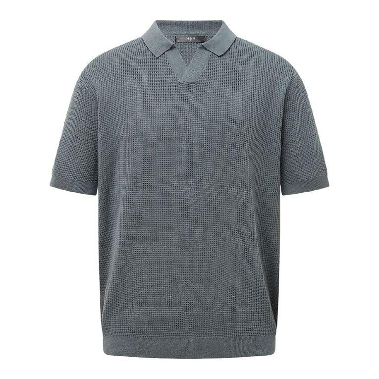 H&H Men's Knitted Polo, Grey Dark, hi-res