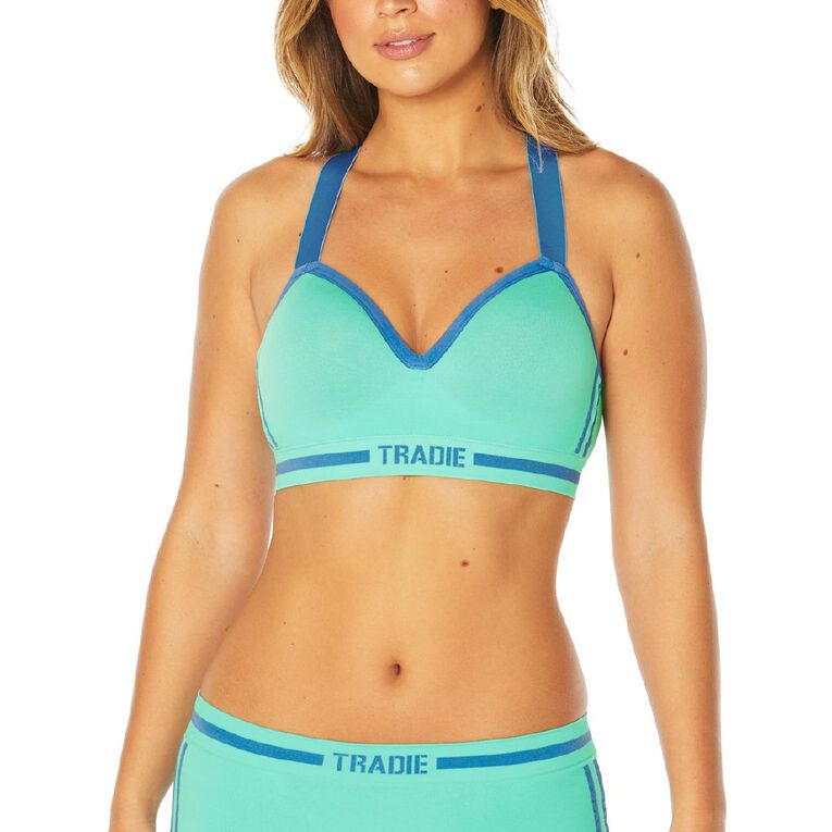 Tradie Women's Seamfree Playoff Bra, Teal, hi-res