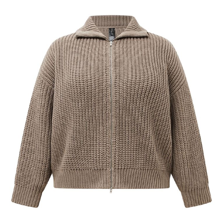H&H Curve Women's Wide Rib Two Way Zip, Brown Light, hi-res