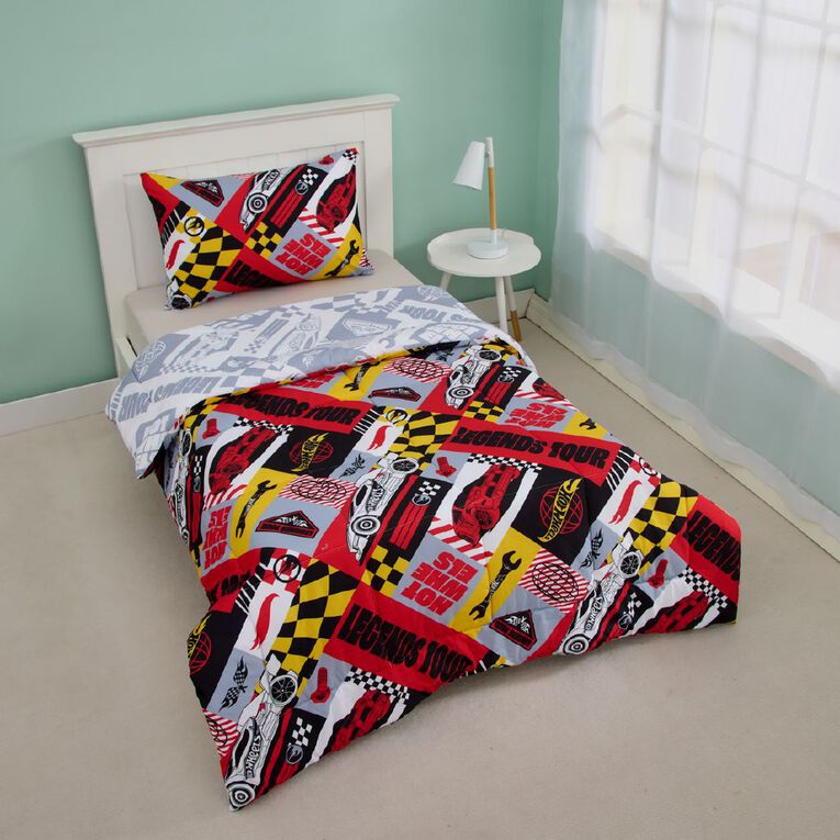 Hot Wheels Comforter Set 2 Piece Multi-Coloured Single, , hi-res
