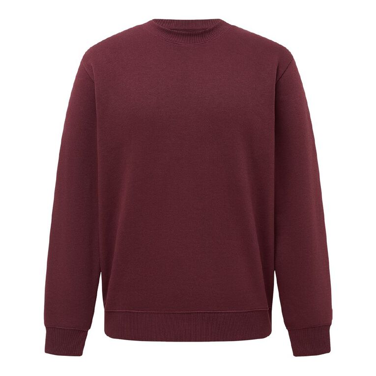 H&H Men's Plain Crew Sweatshirt, Red Dark, hi-res