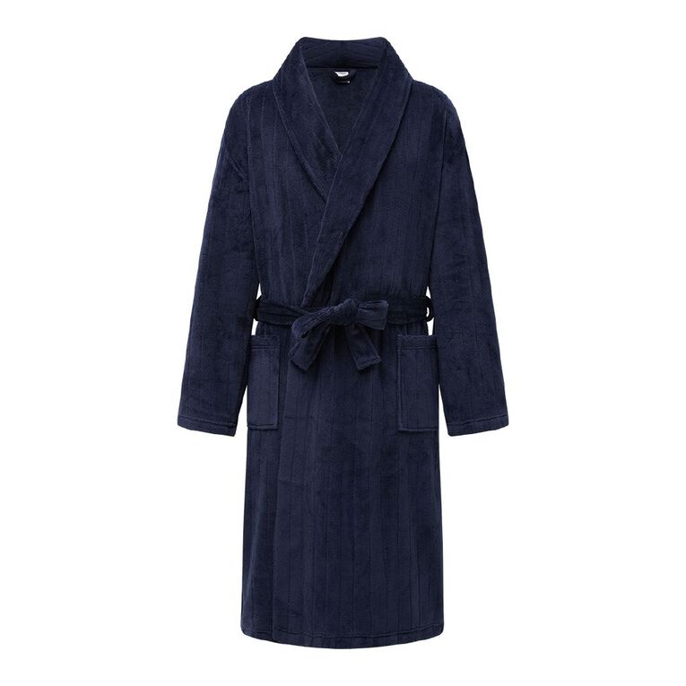 H&H Men's Coral Fleece Robe, Blue Dark, hi-res