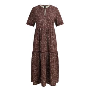 H&H Women's Crew Neck Slub Tiered Midi Dress with Lace Trim
