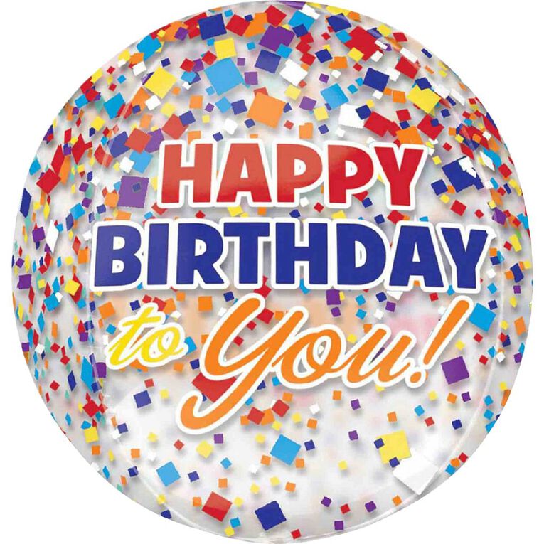 Anagram Happy Birthday Clear Confetti Foil Balloon Orbz 15in Clear, , hi-res