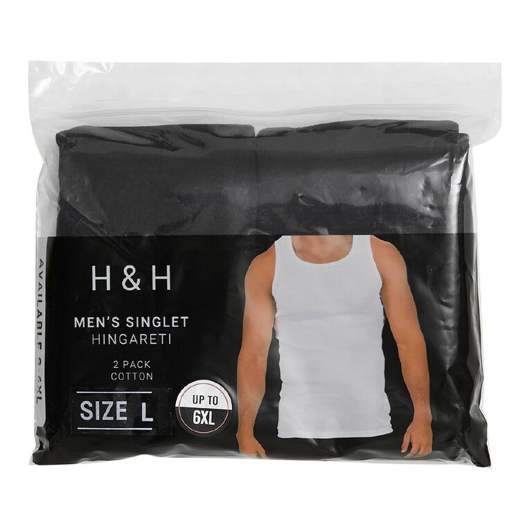 H&H Men's Singlet 2 Pack, Black, hi-res