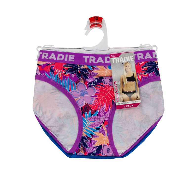 Tradie Women's Bikini Briefs 3 Pack, Blue Mid, hi-res