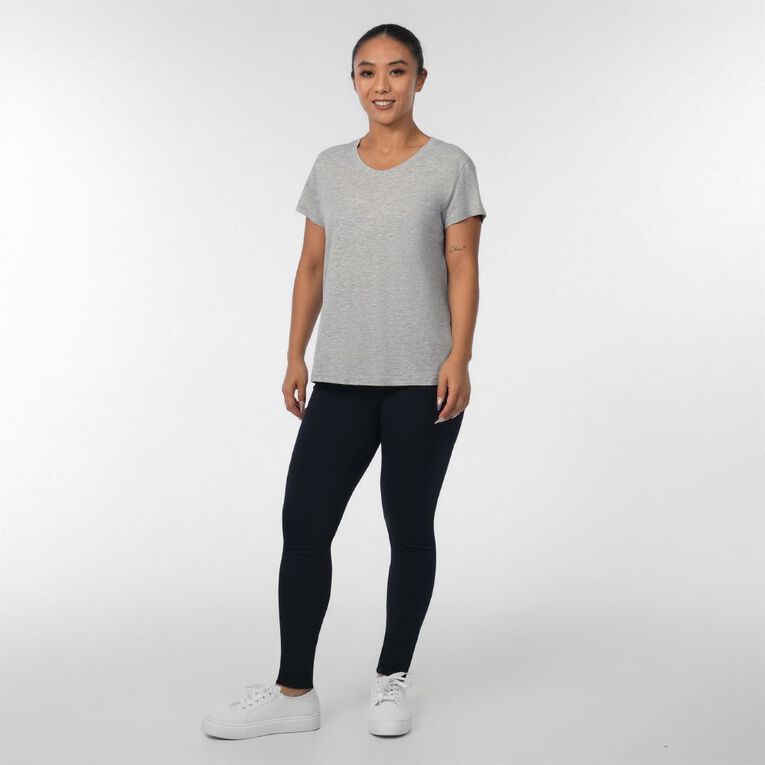H&H Women's Short Sleeve V-Neck Cotton Tee, Grey Marle, hi-res