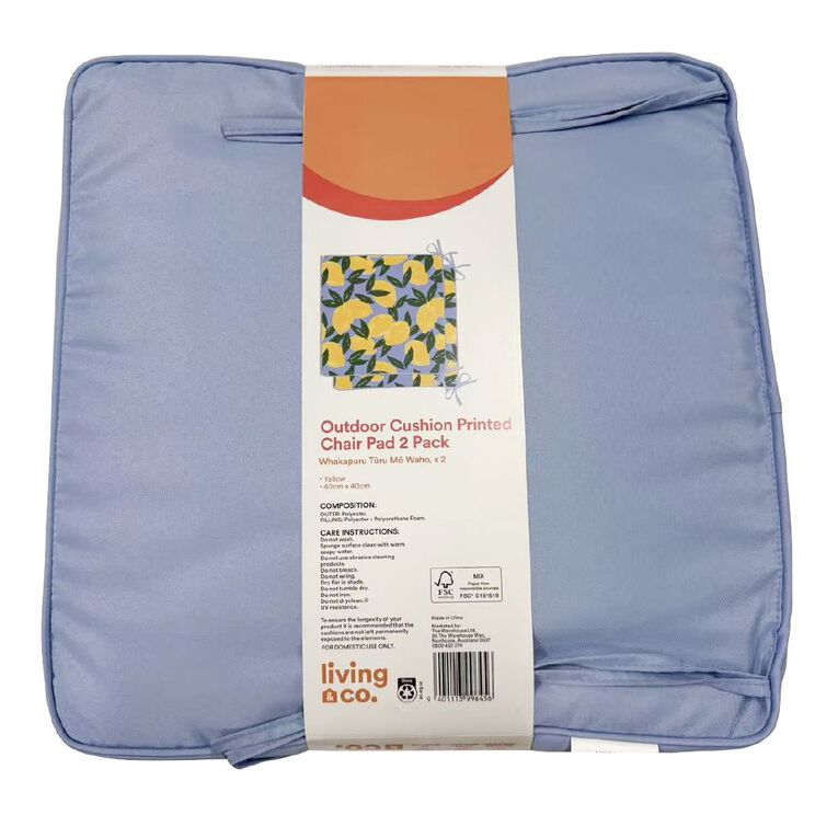 Living & Co Outdoor Cushion Chair Pad 2 Pack Print Yellow, , hi-res