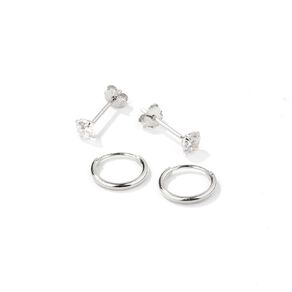 Sterling Silver CZ Sleeper Earrings 2 Pairs