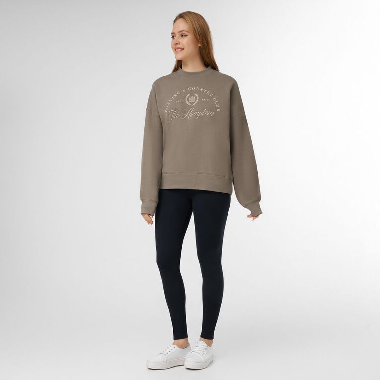 H&H Women's Graphic Fleece Crew Sweatshirt, Brown Mid, hi-res
