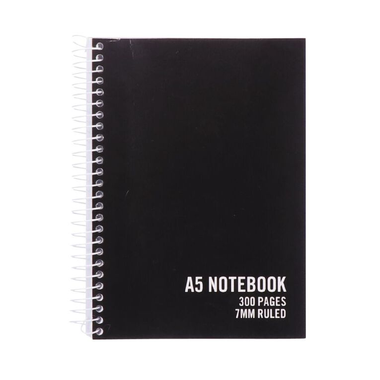 WS Notebook 300 Pages 7mm Ruled Black A5, , hi-res