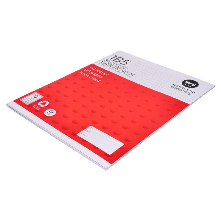 WS Exercise Book 1B5 7mm Ruled 40 Leaf Red, , hi-res