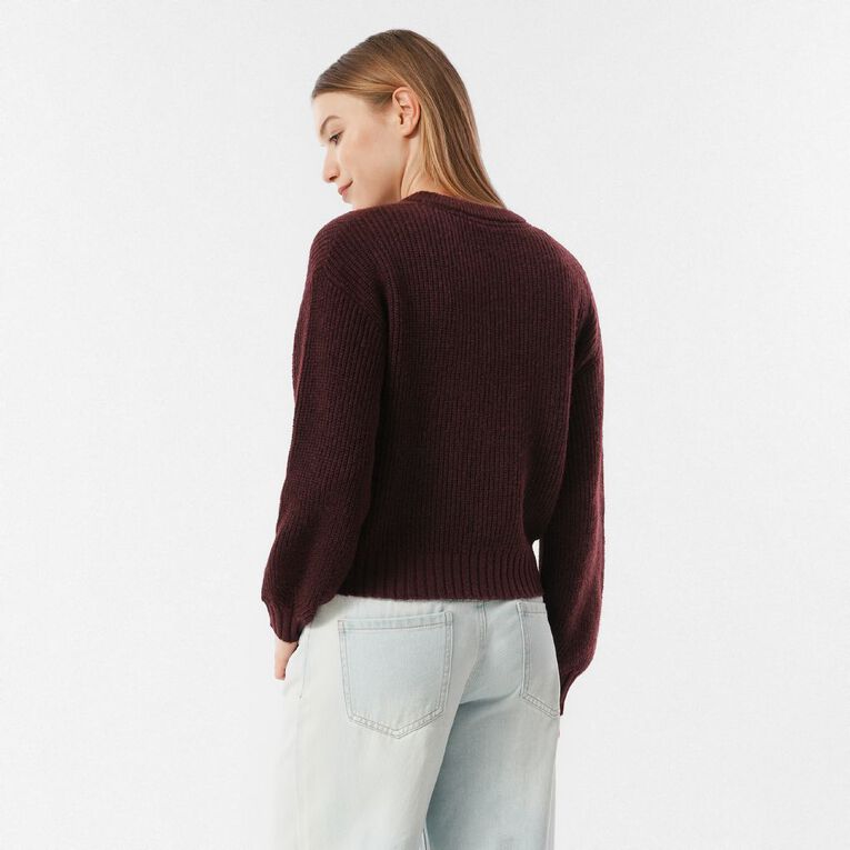 H&H Women's Billow Sleeve Crop Knit Jumper, Red Dark, hi-res