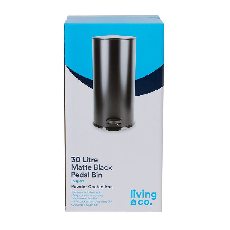 Living & Co Round Pedal Bin Black 30L, , hi-res