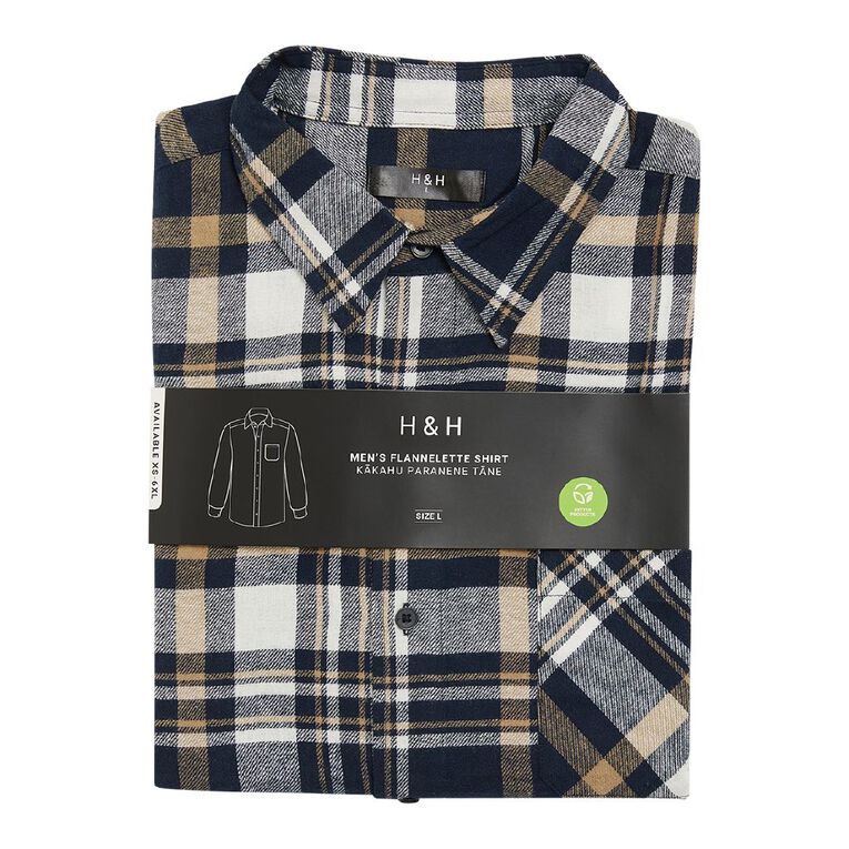 H&H Men's Brushed Flannel Shirt, Navy, hi-res
