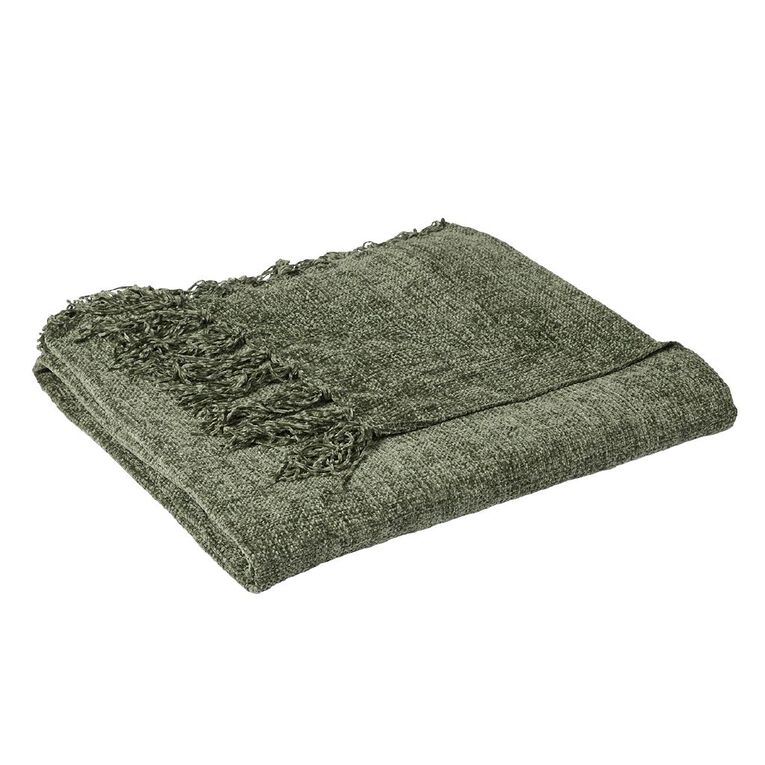 Living & Co Throw Chenille Green Dark 127cm x 152cm, , hi-res