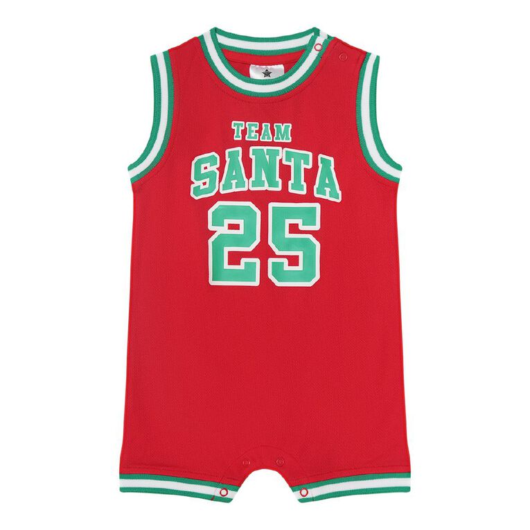 Young Original Babies' Christmas Basketball Romper, Red Mid, hi-res