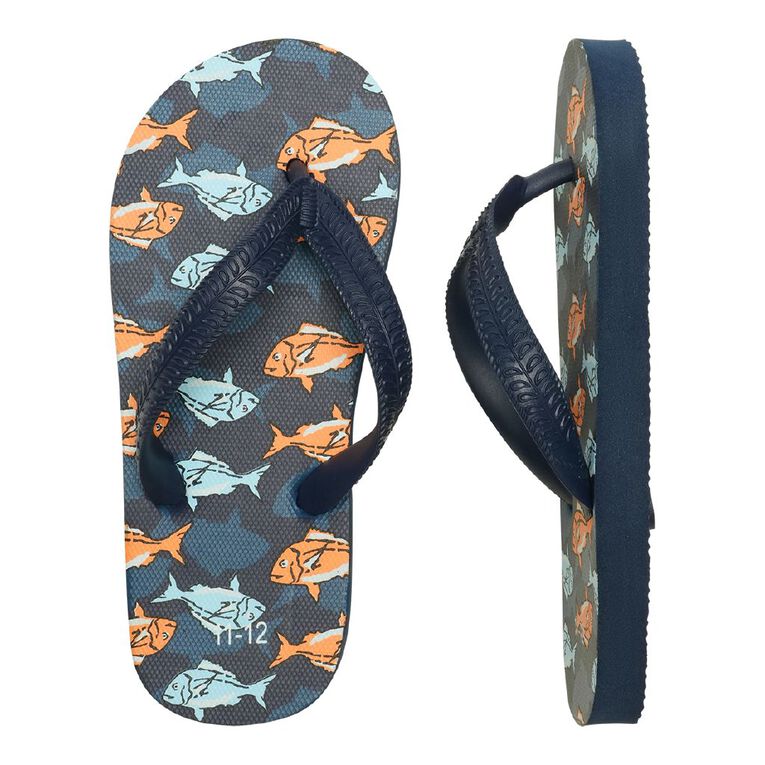 Young Original Senior Kids' Printed Jandals, Blue, hi-res