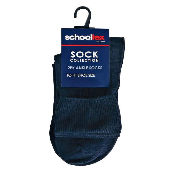 Schooltex Plain Ankle Socks 2 Pack, Navy, hi-res