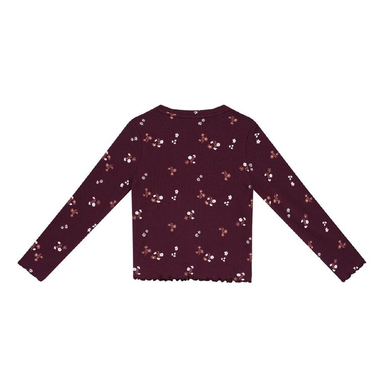 Young Original Long Sleeve All Over Print Rib Top, Red Mid, hi-res