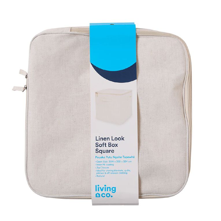 Living & Co Linen Look Soft Square Box W/Zip Cream, , hi-res