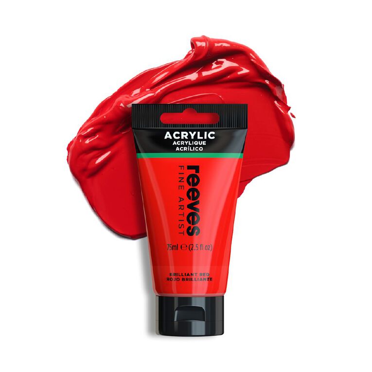 Reeves Fine Acrylic Paint Brilliant Red 75ml, , hi-res