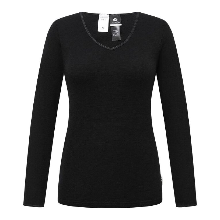 H&H Women's Merino Thermal Long Sleeve Top, Black, hi-res
