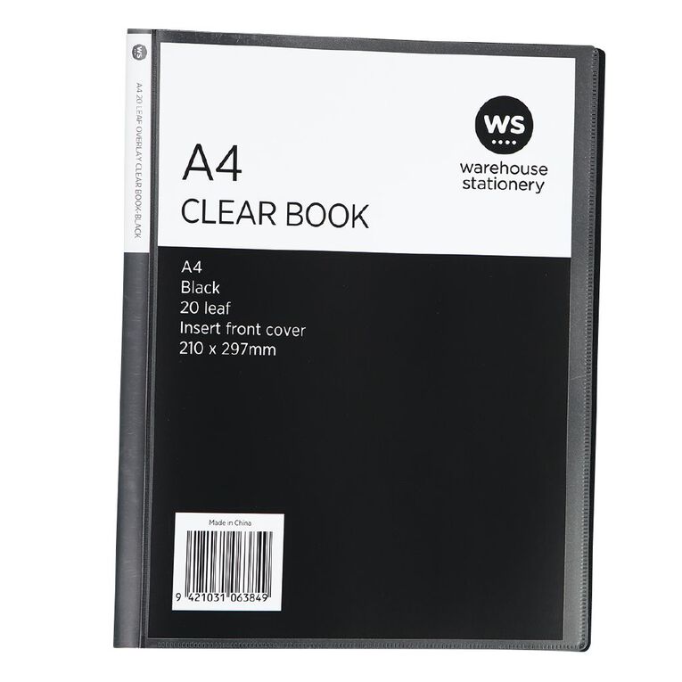 WS Clear Book Overlay 20 Leaf Black A4, , hi-res