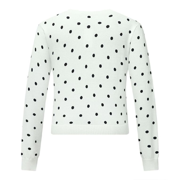 H&H Women's Print Crew Cardigan, White/Black, hi-res