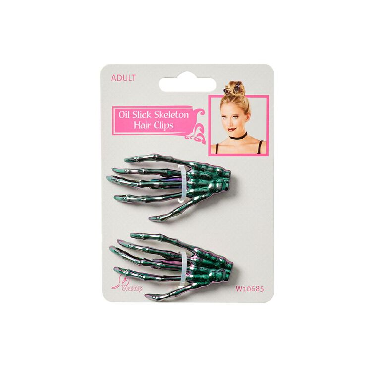Seasons Oil Slick Skeleton Hair Clips, , hi-res