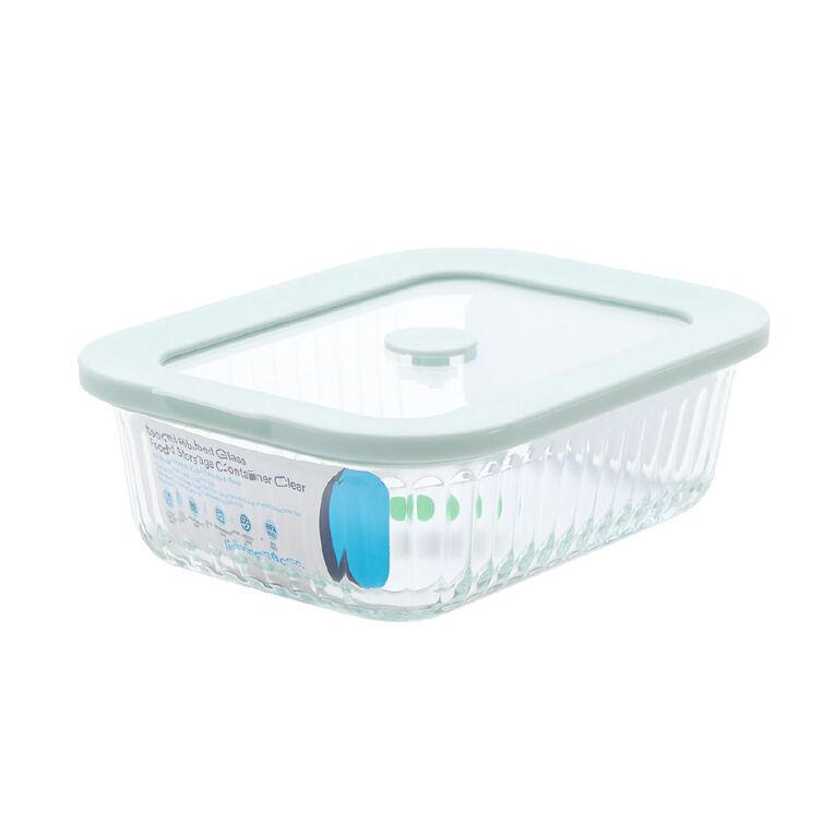 Living & Co Ribbed Rectangle Glass Food Storage Container 600ml, , hi-res