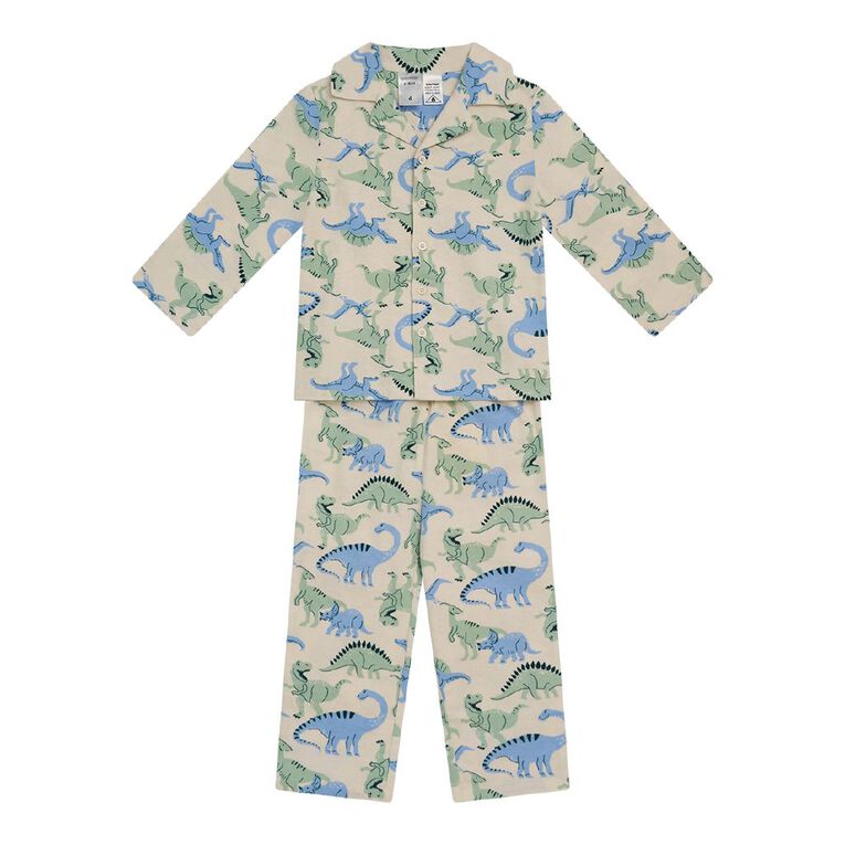 H&H Boys' Flanelette Button Up Pyjama Set, White, hi-res