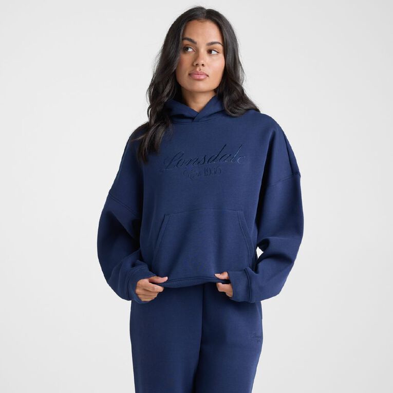 Lonsdale Women's Boxy Hoodie Sweatshirt, Blue Dark, hi-res