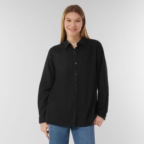 H&H Women's Long Sleeve Essential Linen Blend Shirt