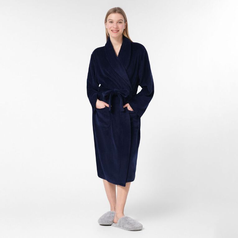 H&H Women's Coral Fleece Robe, Blue Dark, hi-res
