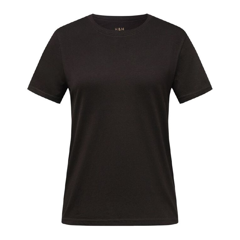 H&H Women's Short Sleeve Crew Neck Cotton Tee, Brown Dark, hi-res
