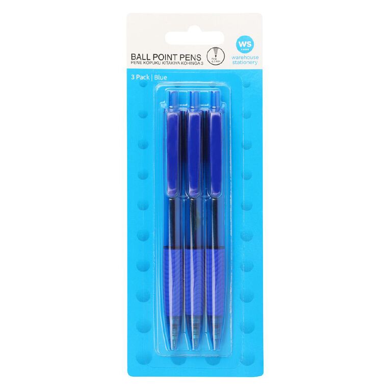 WS Retractable Ballpoint Pens Blue 3 Pack, , hi-res